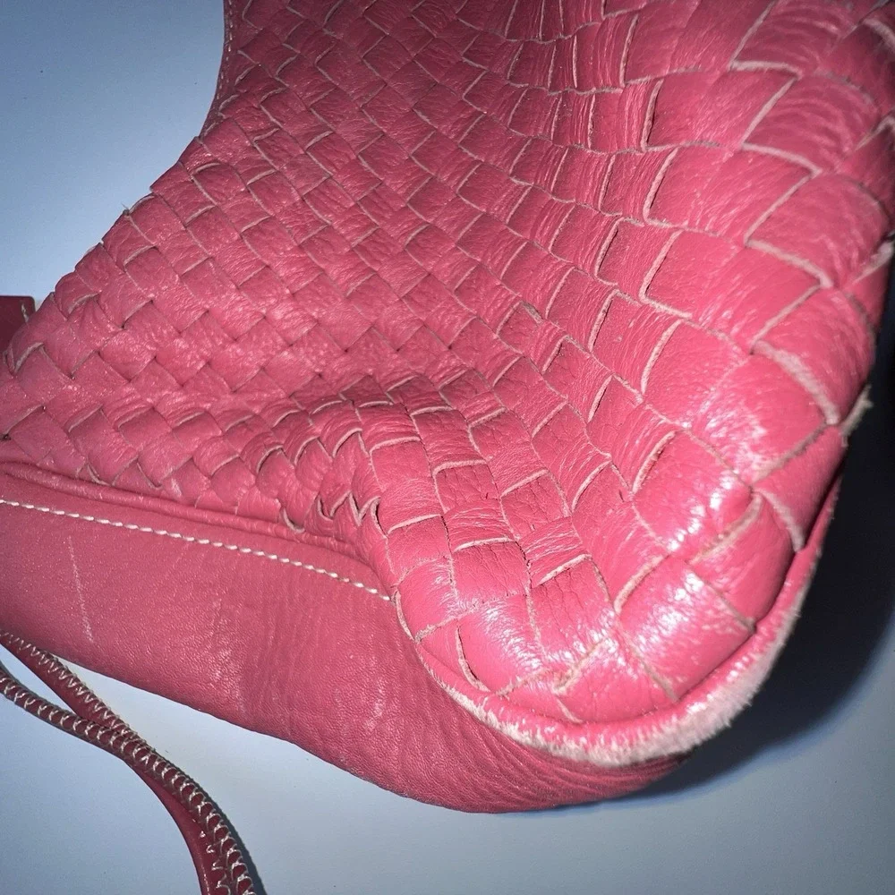 TALBOTS Woven Hot Pink Leather Hobo Shoulder Bag-Tassels-MEDIUM